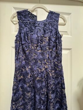 Hitherto (from Anthropologie) Navy Floral Lace Evening Gown size 4